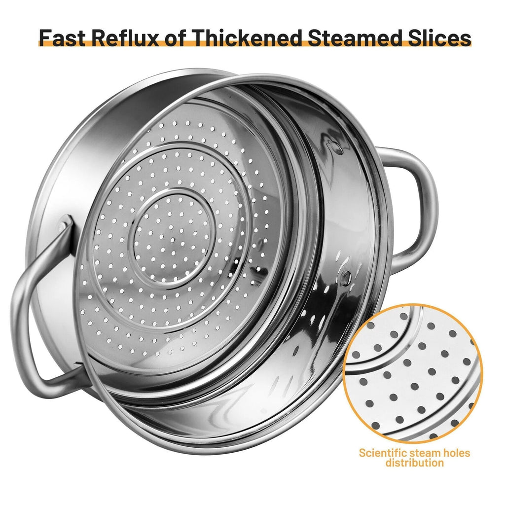 2-Tier Stainless Steel Steamer Pot with Tempered Glass Lid V391359