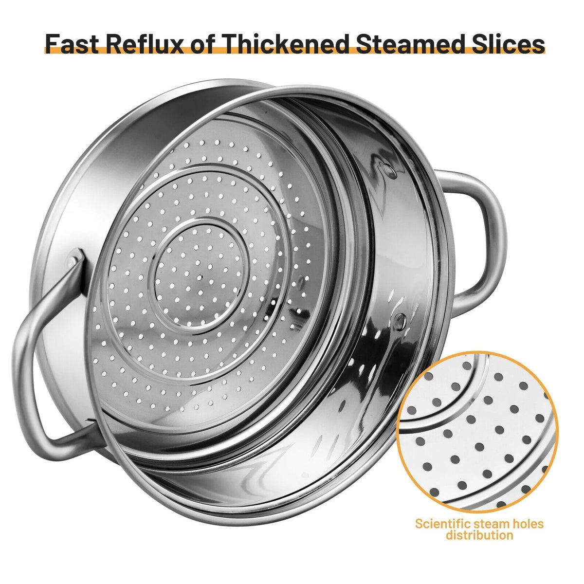 2-Tier Stainless Steel Steamer Pot with Tempered Glass Lid V391359