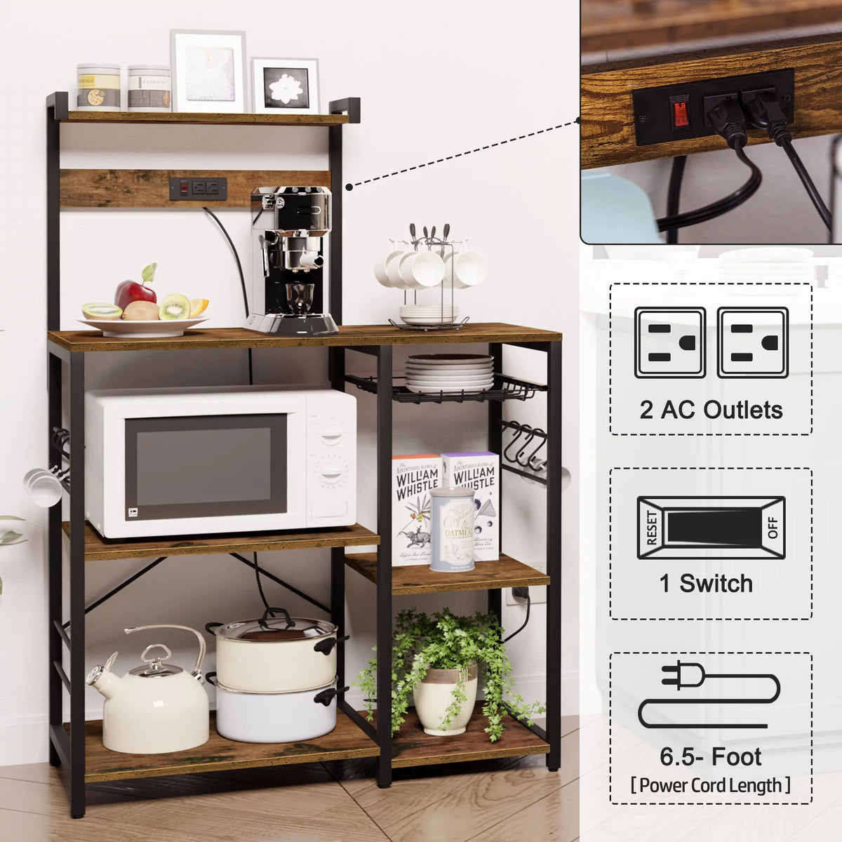 Wood Kitchen Storage Rack with Power Outlet B887