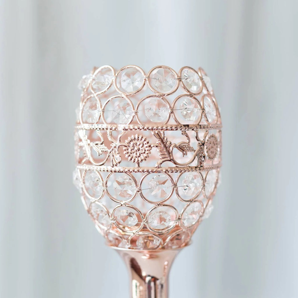 2 Rose Gold 18x22 Tall Faux Crystal Beaded Candle Holders X698