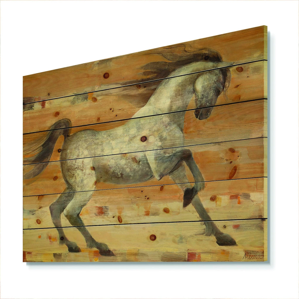 Brown Horse Print on Natural Pine Wood U180527