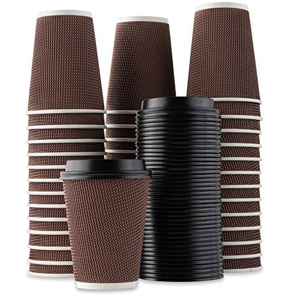 48 Pc Insulated Double Walled Disposable Paper Hot Cups with Lids R4074