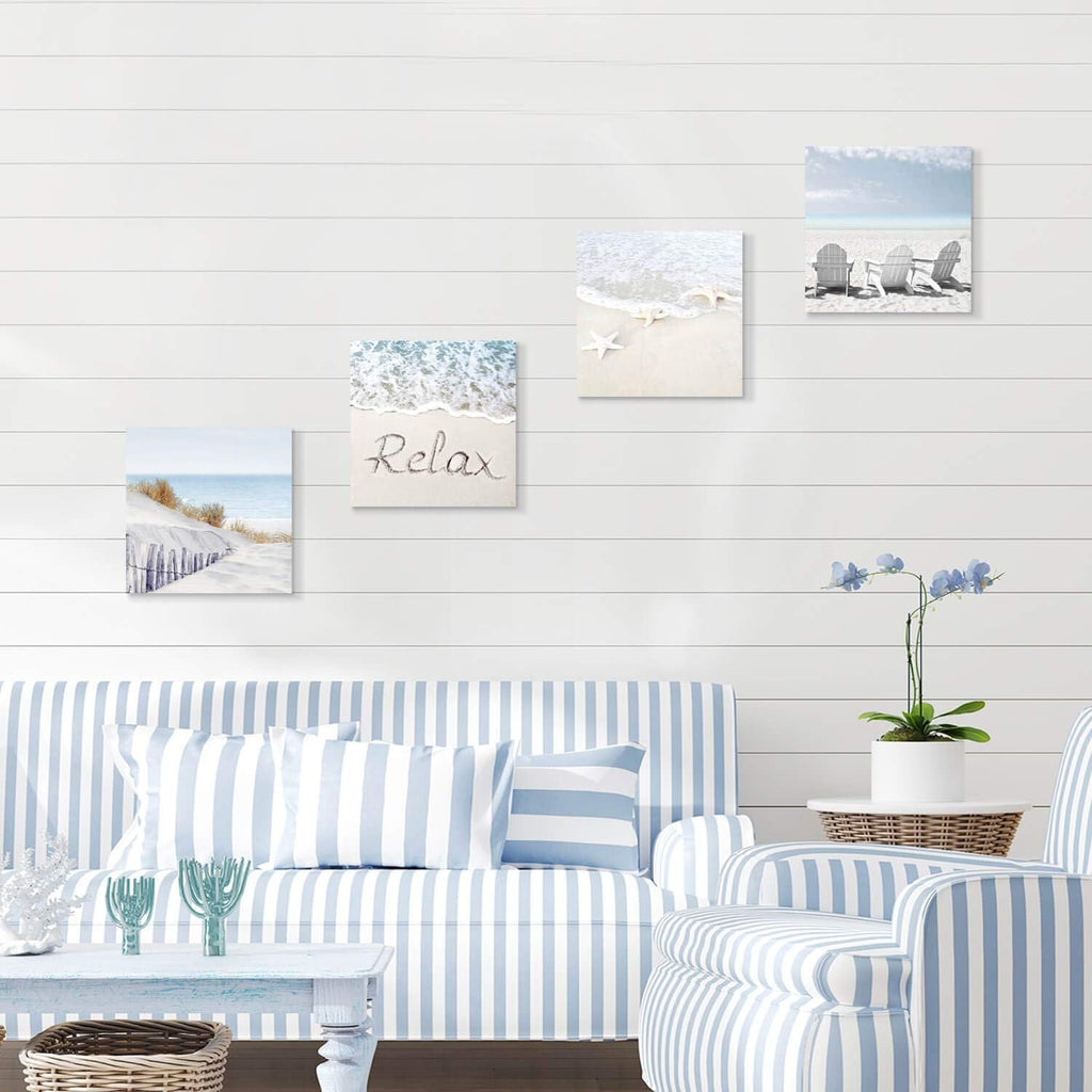 Beach Wall Art Starfish Chairs on Sand Canvas 12” x 12'' 4 Panels K37847