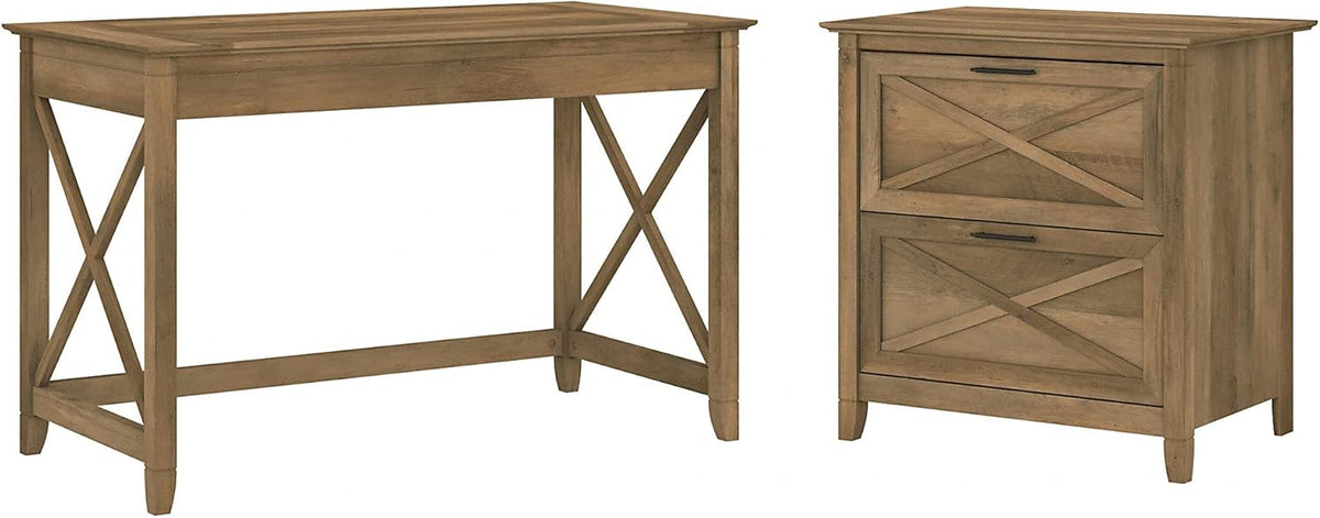 48W Cape Cod Gray Writing Desk with 2 Drawer Lateral File Cabinet N827152