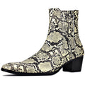 Beige Chelsea Snake Prints Leather Slip-On Dress Boots T718262