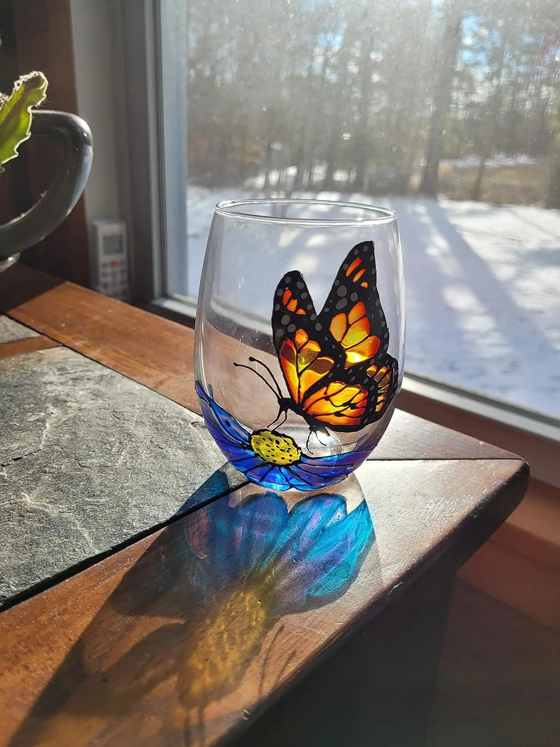 Hand Painted Stemless Wine Glasses Set Of 2 G5208