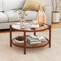 Rattan Round Glass Coffee Table with Storage Shelf X477709