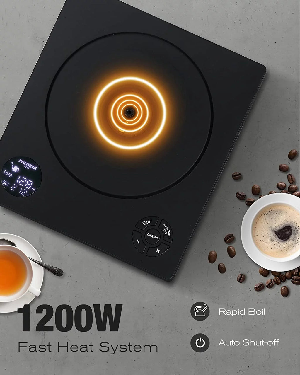 Electric Gooseneck Kettle 1200W 34oz 18/8 Stainless Steel Inner Temperature Control W778875