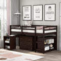 Espresso Wood Twin Loft Bed with Cabinet and Desk Z952
