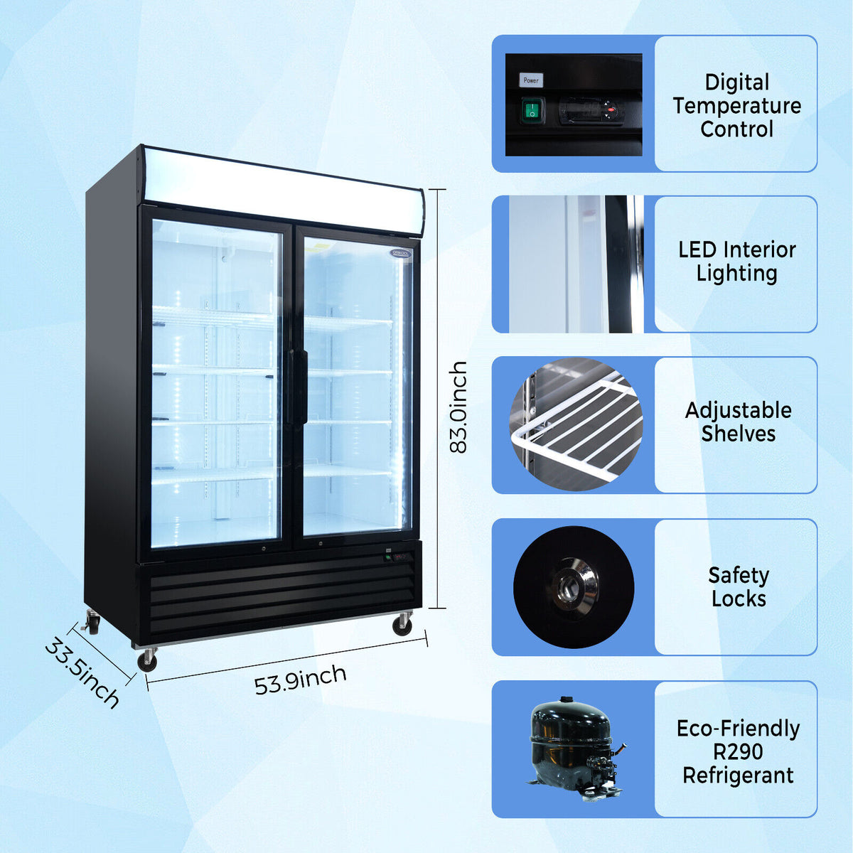 Double Doors Glass Front Reach In Freezer L807