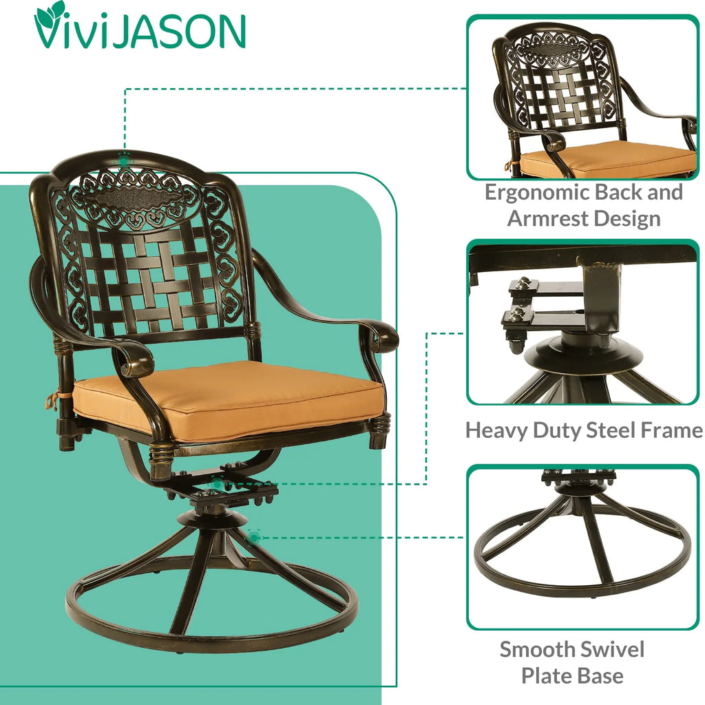 2-Piece Cast Aluminum Swivel Rocker Patio Dining Chairs with Cushion I818
