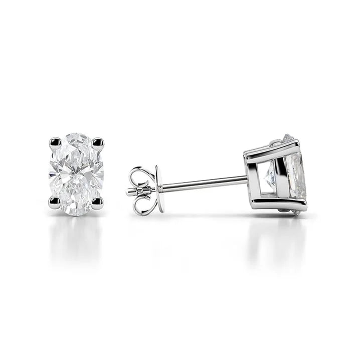 Oval Cut Colorless Genuine Moissanite Stud Earrings, Solid 950 Platinum Screw Back J436392