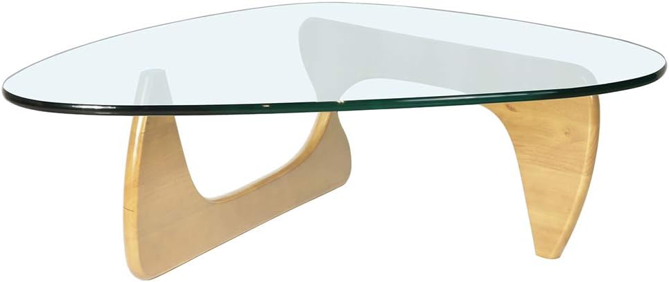 Triangle Glass Coffee Table with Solid Wood Base F2757