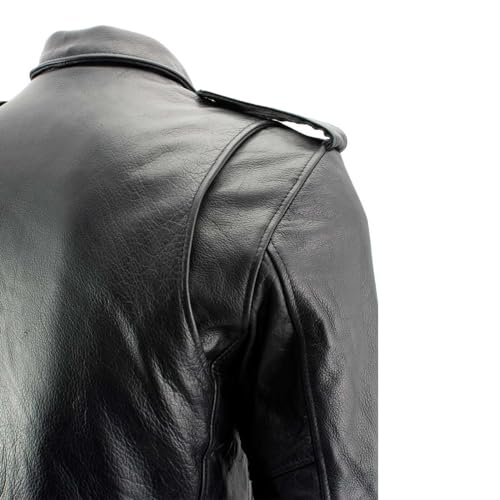Black High-Grade Leather Motorcycle Biker Jacket with Armor Protection P1372
