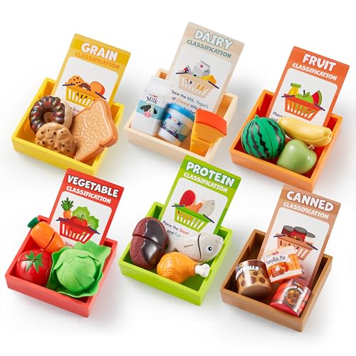 Color Sorting Play Food Set with Display Rack and 6 Boxes I27768