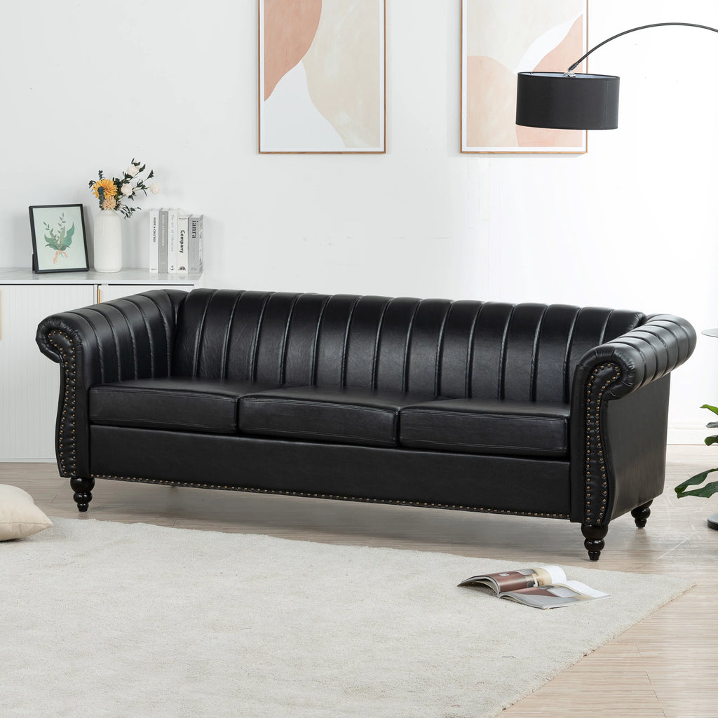3 Seater Faux Leather Sofa with Rolled Arms V653336