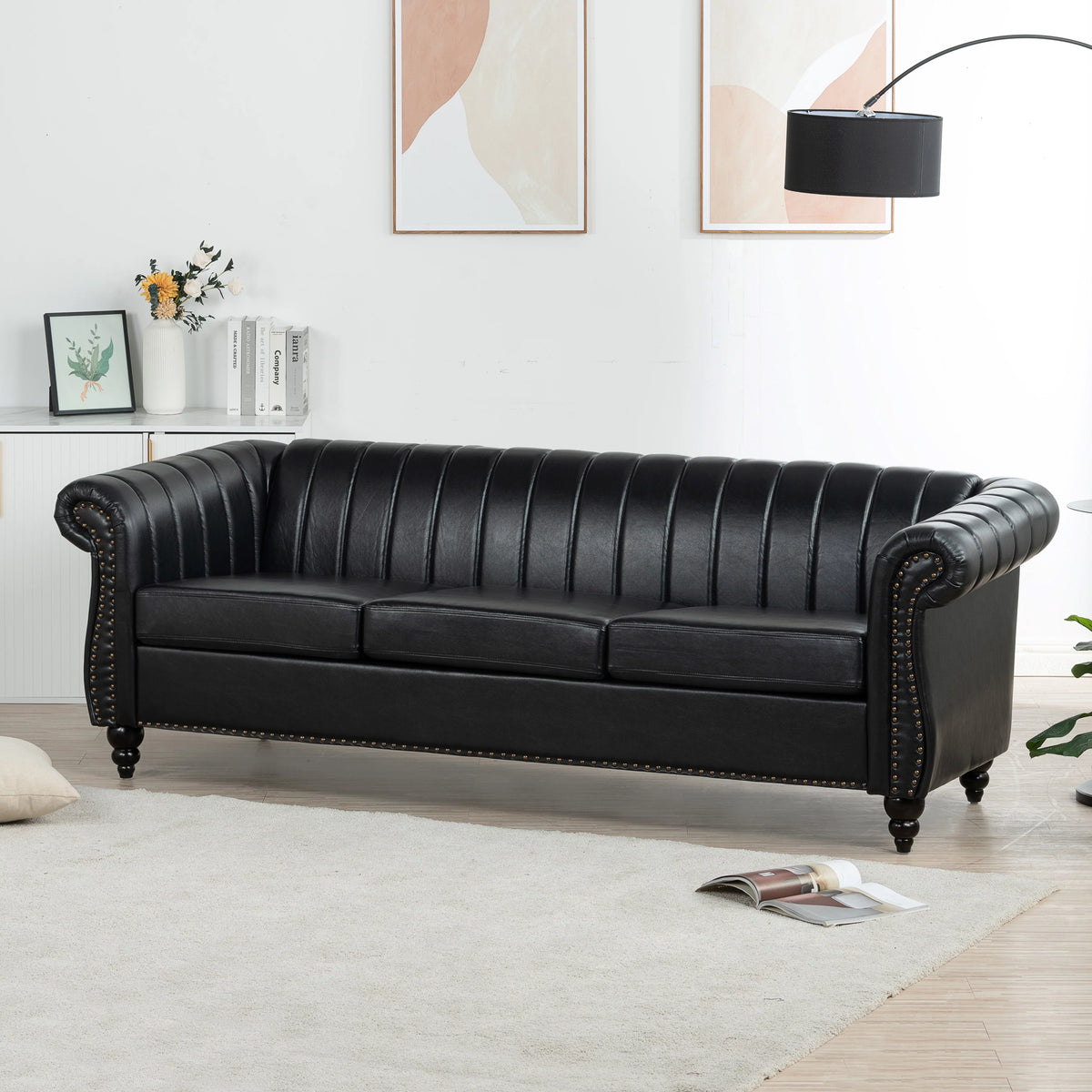 3 Seater Faux Leather Sofa with Rolled Arms V653336