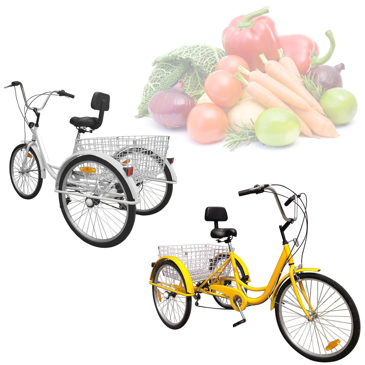 24 inch 7-Speed 3 Wheel Tricycle with Basket White/Yellow M29838
