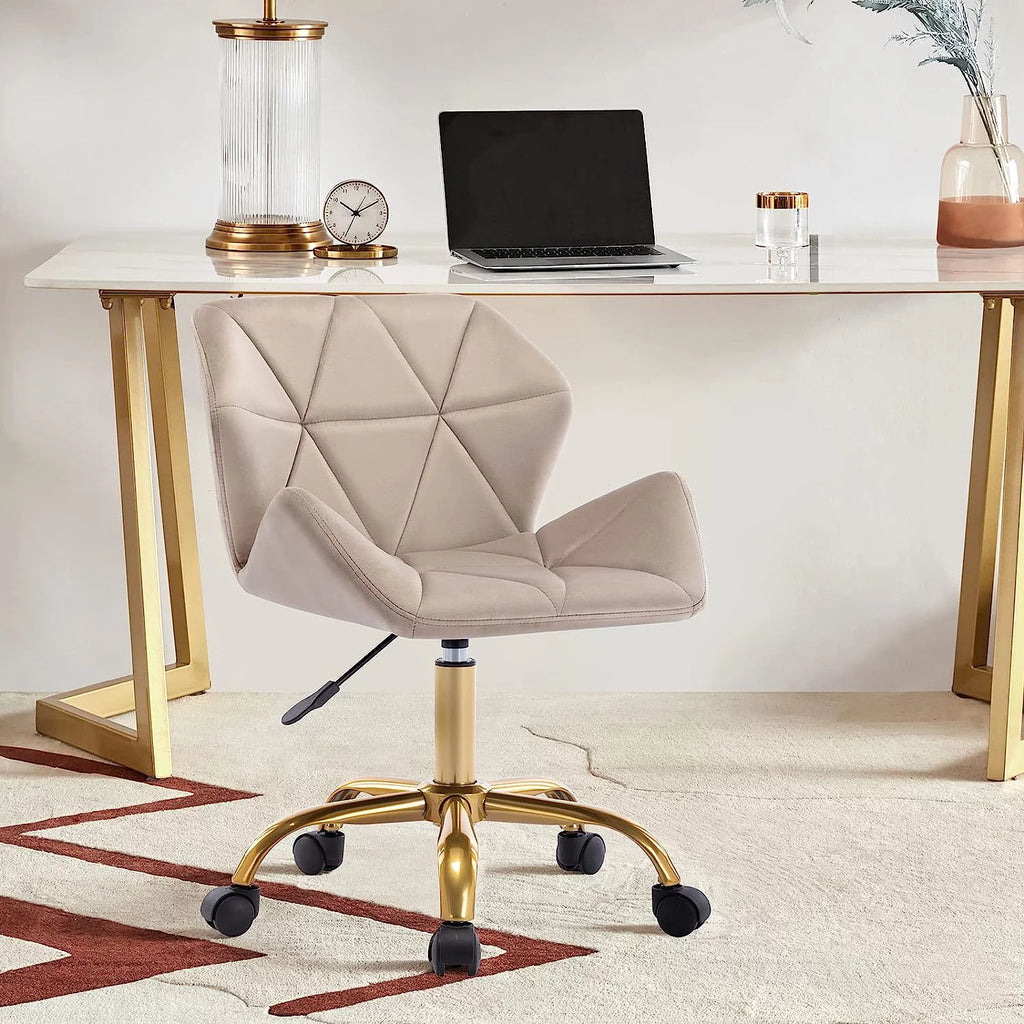 Khaki Velvet Swivel Office Chair with Wheels R4103