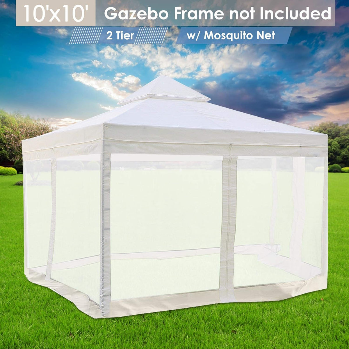 White 10'x10' Gazebo Top Replacement Mesh Net P68267