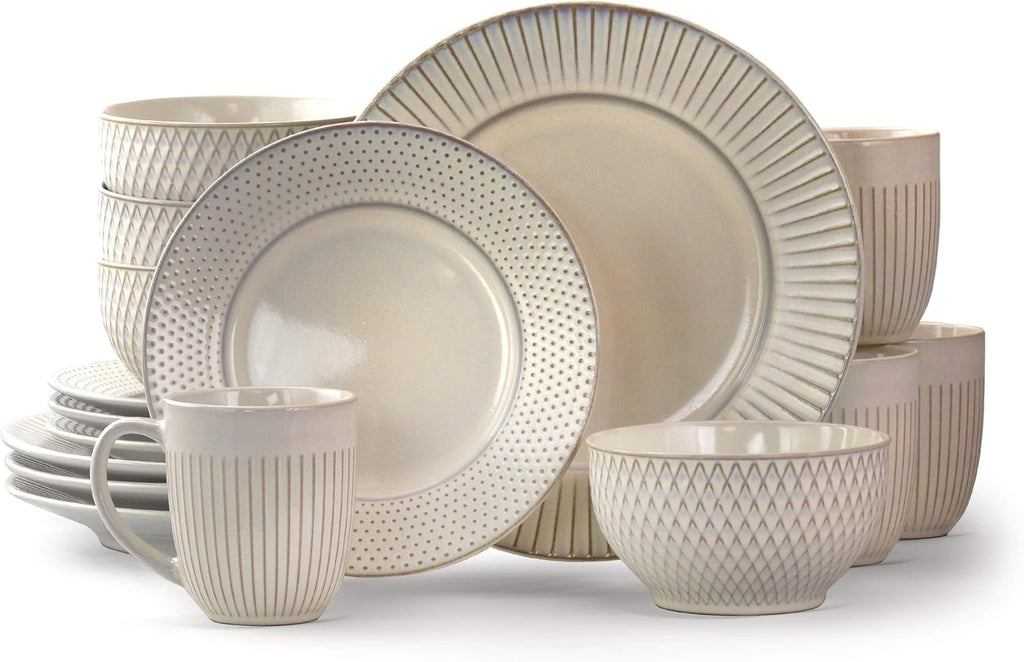 16 Piece White Stoneware Dinnerware Dish Set K817