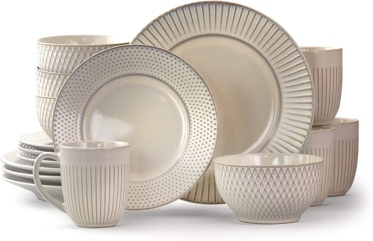 16 Piece White Stoneware Dinnerware Dish Set K817