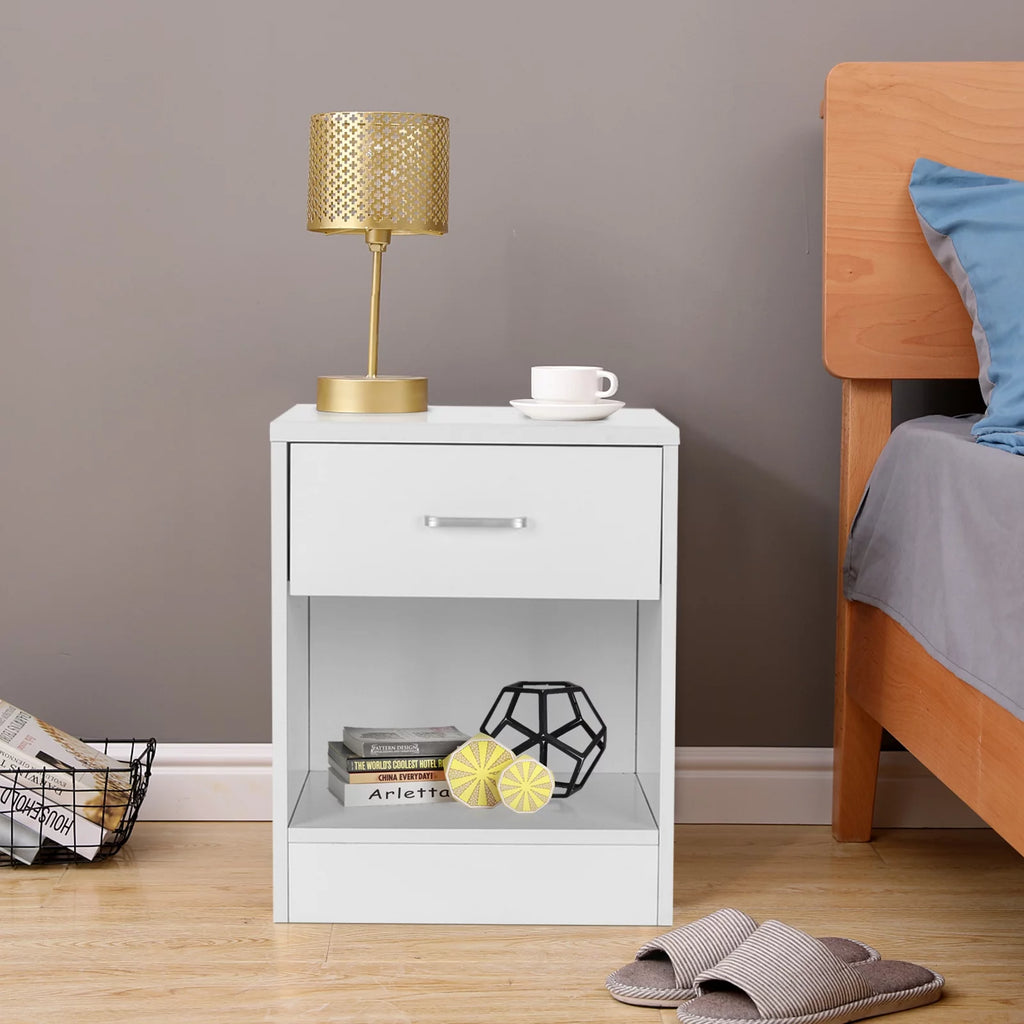 White Wood Nightstand with Storage Drawers V150
