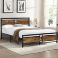 Black Full Size Wooden Headboard Metal Bed Frame W357