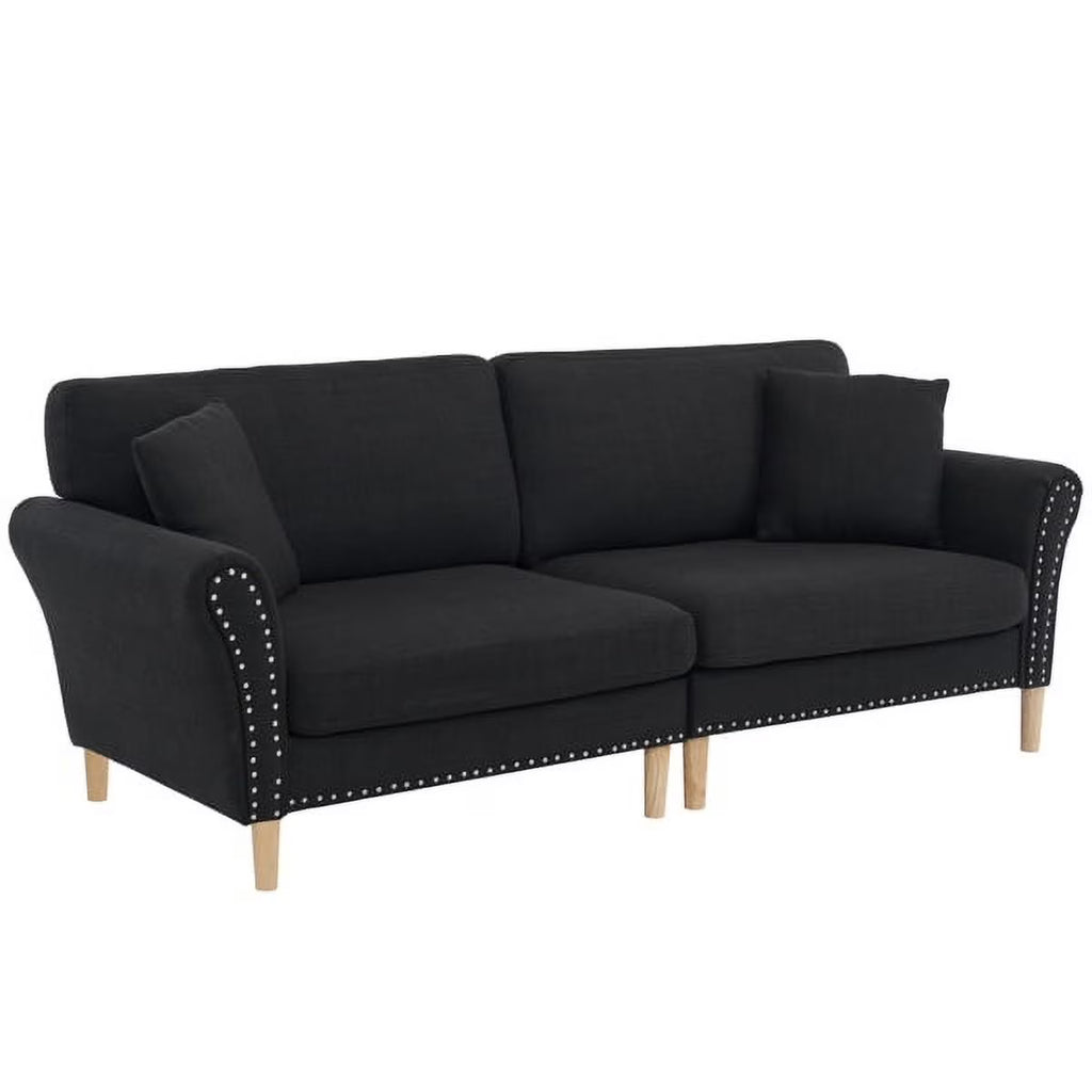 Black Upholstered 2-Seat Loveseat Sofa with 2 Pillows T133079