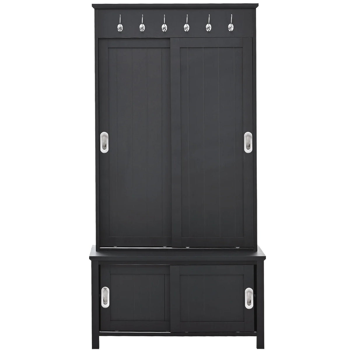 Black Wooden Hall Tree with Bench and Shoe Storage D608