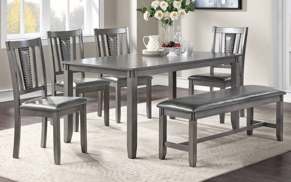 6-Pc Grey Wood/PU Leather Dining Set J236
