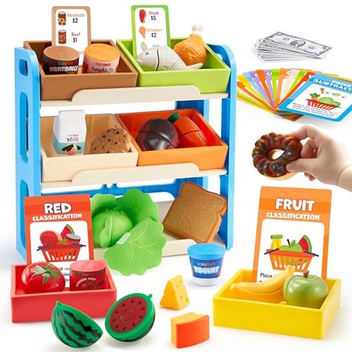 Color Sorting Play Food Set with Display Rack and 6 Boxes I27768