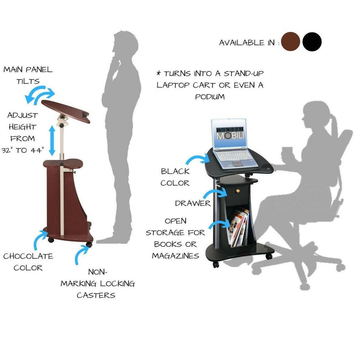 Rolling Adjustable Laptop Cart with Storage Black T82899