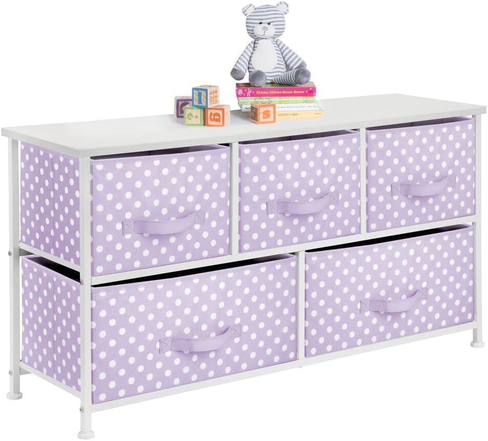 Gray White 5 Removable Fabric Drawers Storage Dresser H938947