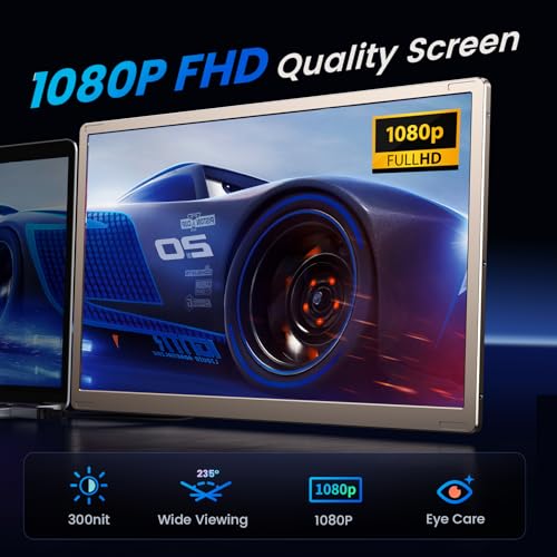 15.6" 1080P FHD Portable Monitor with Dual Speakers & Adjustable Stand V5835