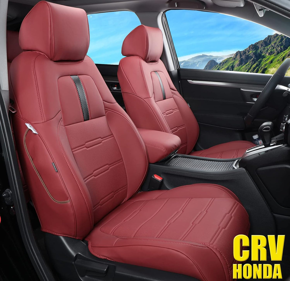 Wine Red Waterproof Faux Leather Car Seat Covers Full Set H51802