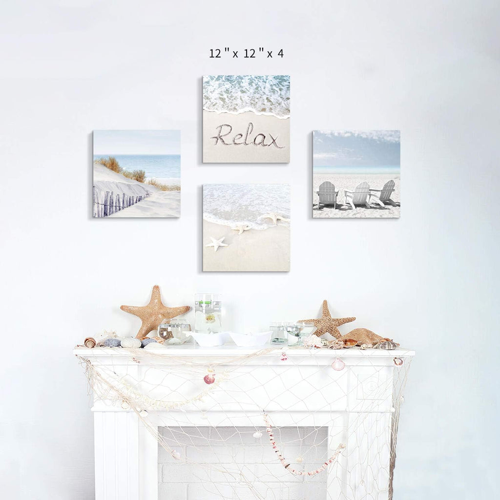 Beach Wall Art Starfish Chairs on Sand Canvas 12” x 12'' 4 Panels K37847