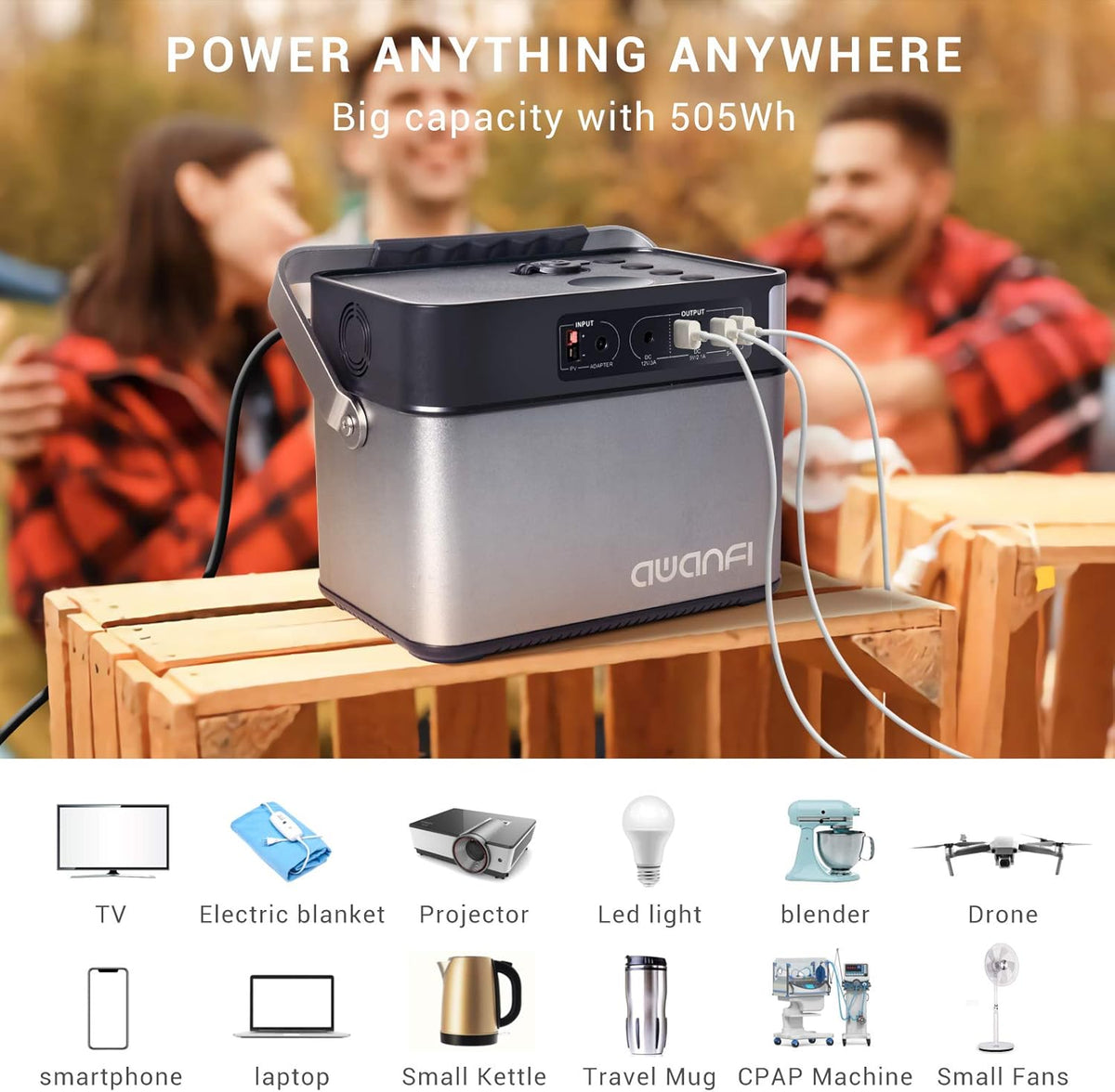 505 Wh Portable Power Station Solar Generator with 110V 500W AC Outlets S535990