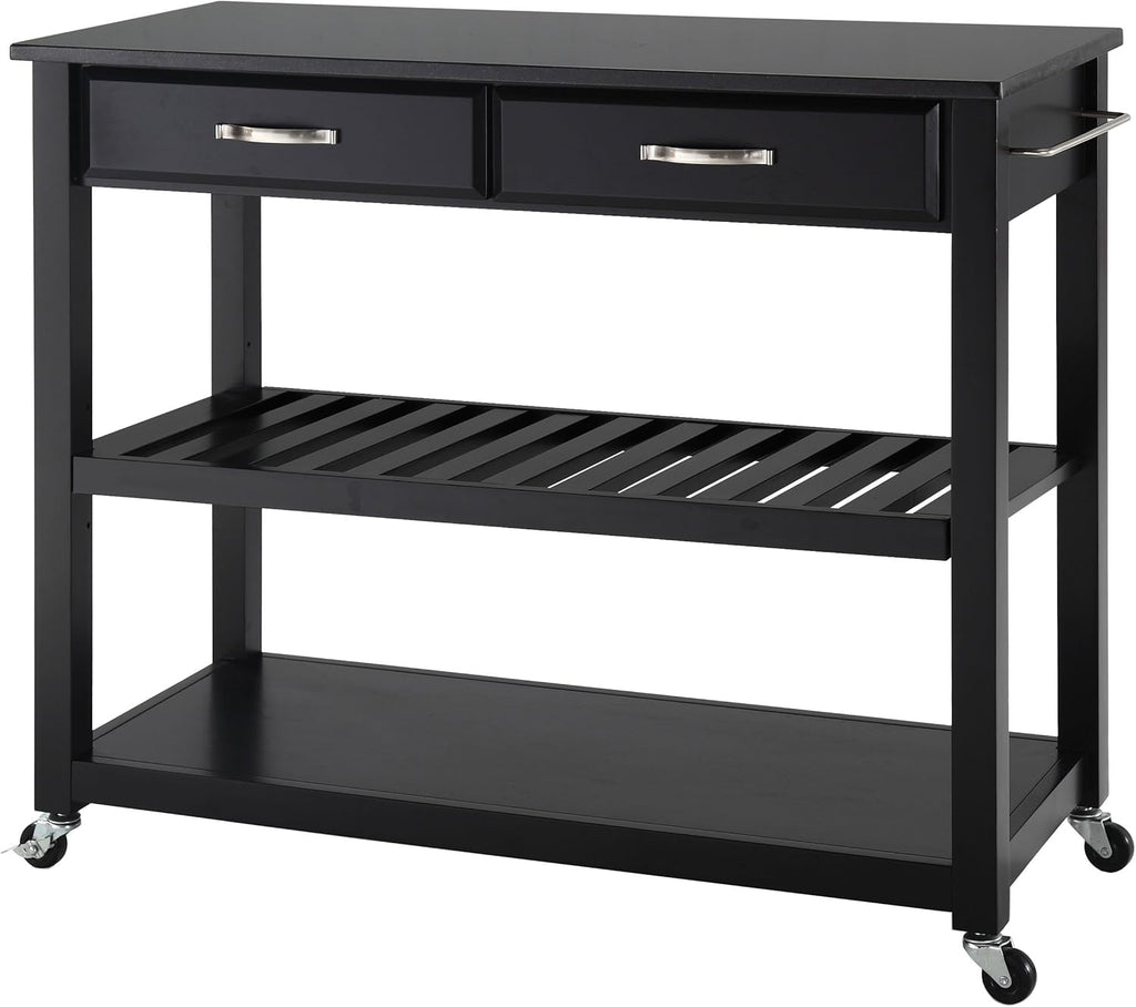 Full Size Kitchen Prep Cart with Solid Black Granite Top P54182