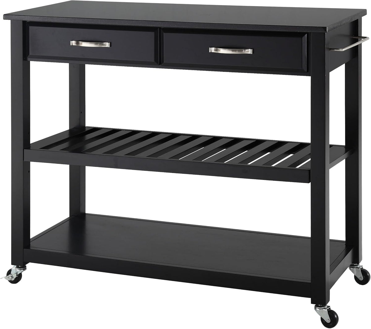 Full Size Kitchen Prep Cart with Solid Black Granite Top P54182