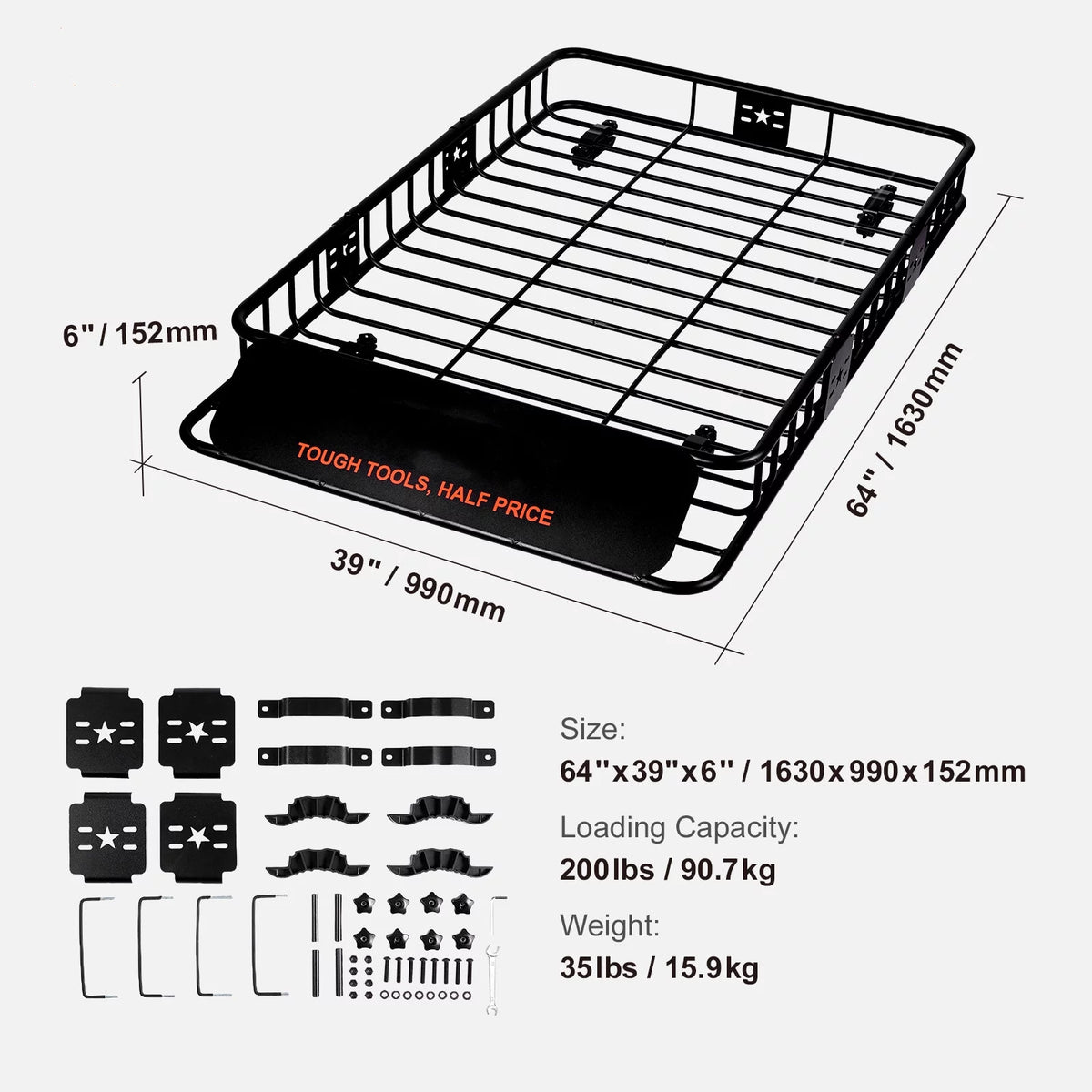Roof Rack Cargo Basket 200 lbs 64"x39"x6" G7500