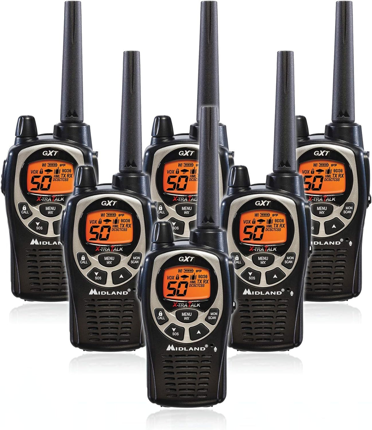 50 Channel GMRS Two-Way Radio Walkie Talkie Black/Silver Pack of 6 S728