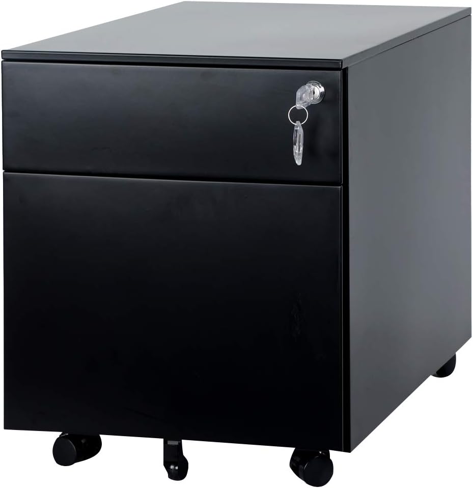 White 2 Drawer Steel File Cabinet with Casters and Lock L3568