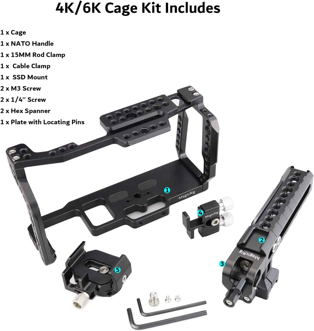 Video Camera Cage Kit with Top Handle SSD Mount HDMI Cable Clamp D782