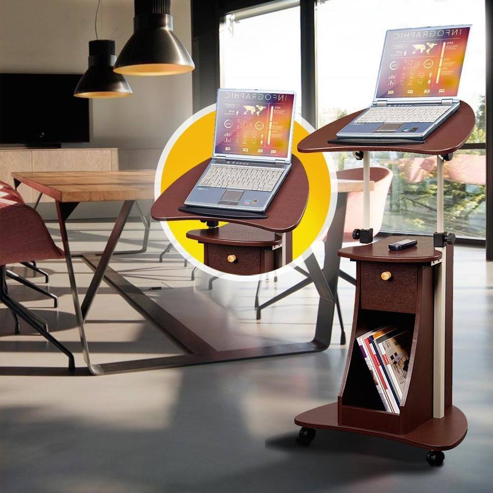 Rolling Adjustable Laptop Cart with Storage Black T82899
