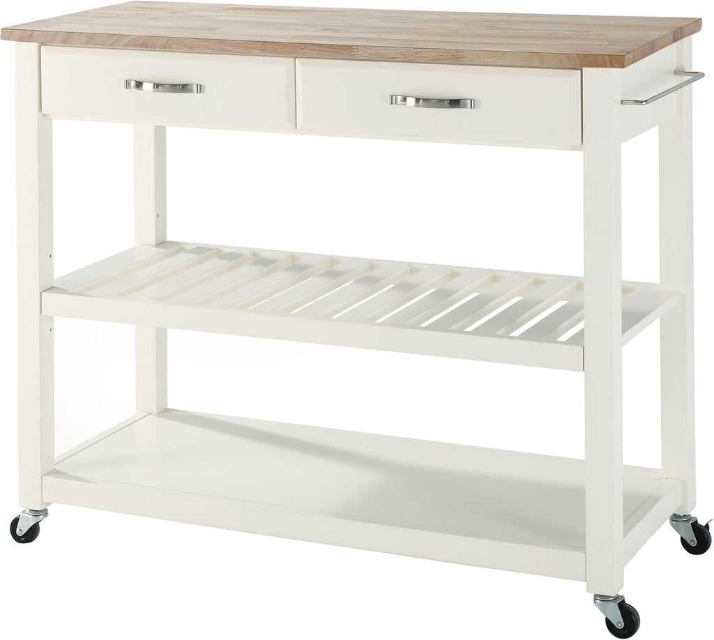 White Kitchen Prep Cart with Wood Top D561