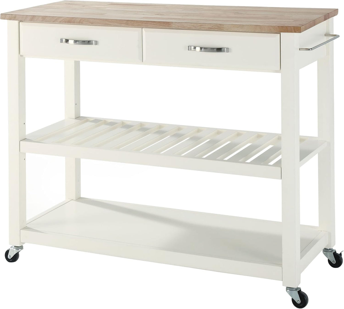 White Kitchen Prep Cart with Wood Top D561