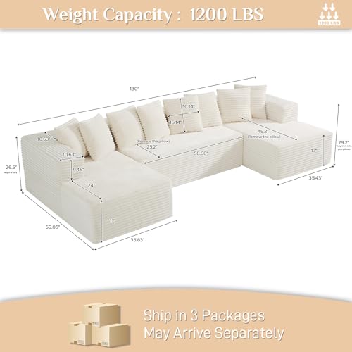 Black Corduroy Memory Foam Modular Sectional Sofa U526