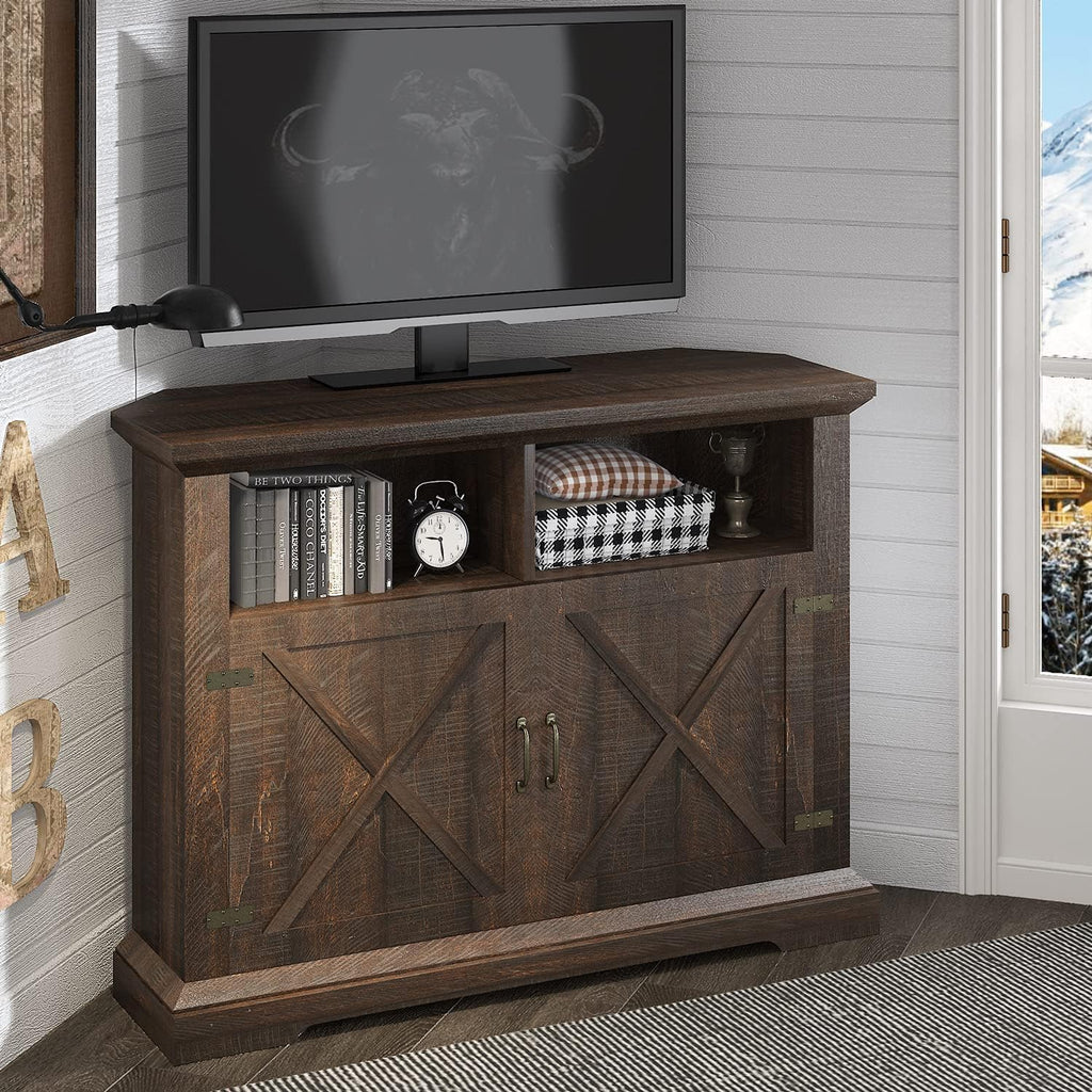 Espresso Corner TV Stand with Storage Cabinets A7935