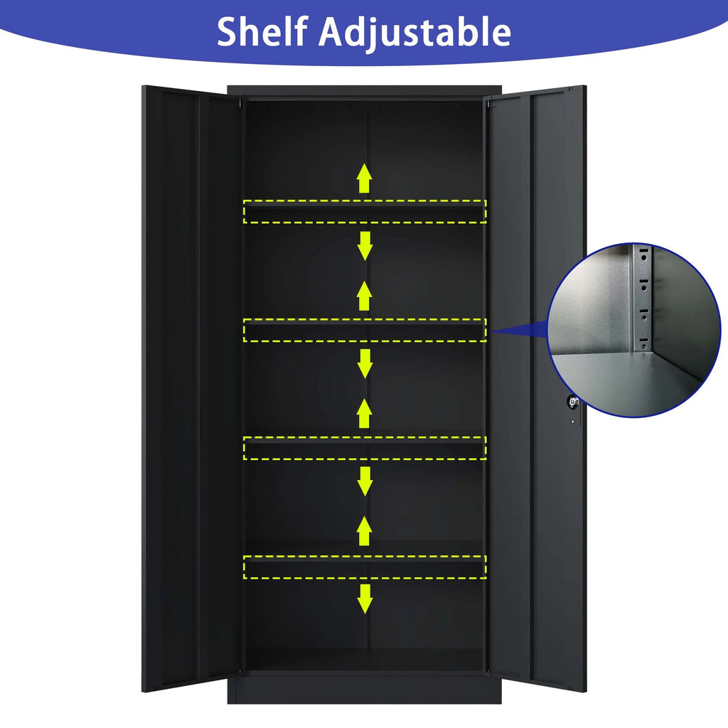 Black Metal Locking Storage Cabinet with 4 Shelves I971499